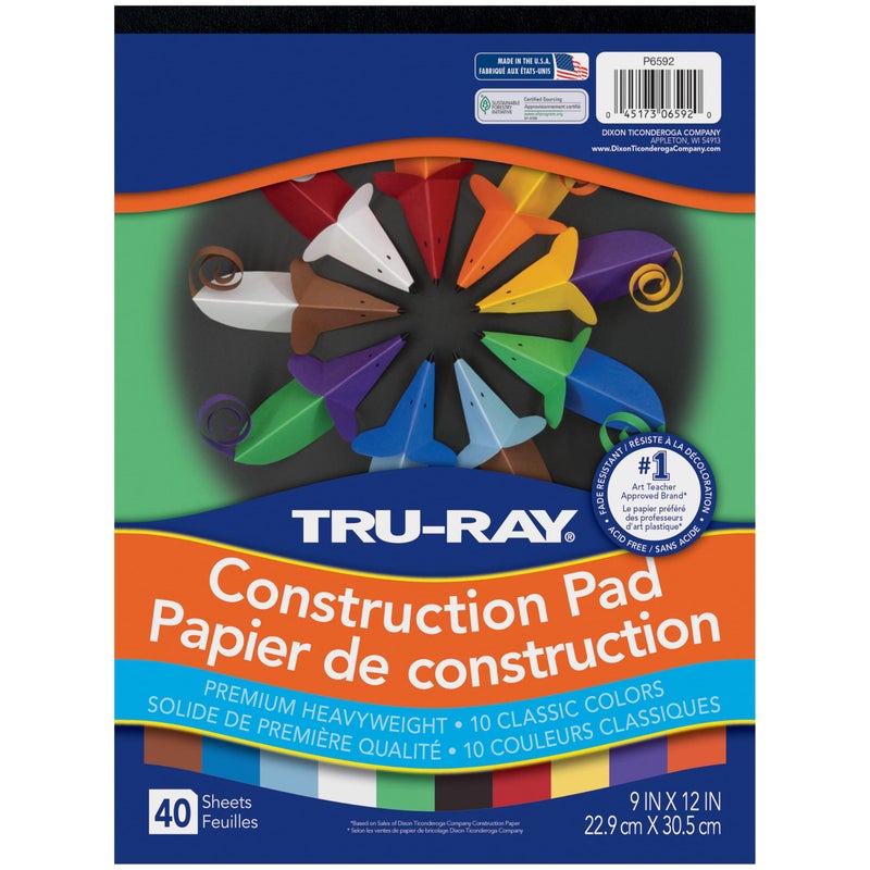 TRU-RAY دفتر ورق بناء ثقيل Tru-RayÂ®، 10 ألوان متنوعة، 9" × 12"، 40 ورقة - Image 2